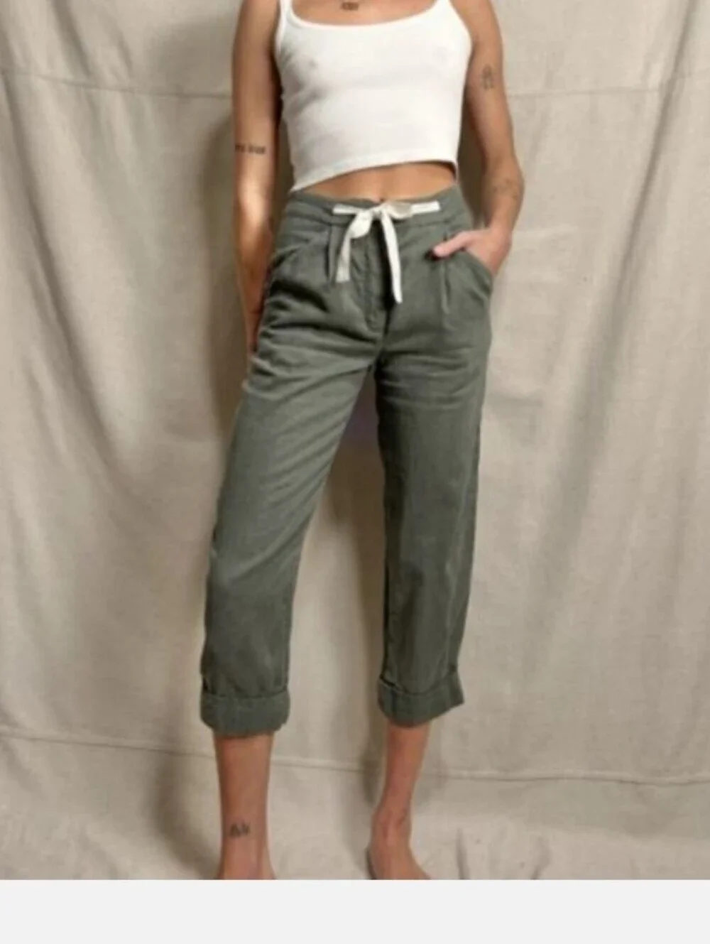 ARITZIA | Wilfred Linen Allant crop pants with a ribbon green Sz 4